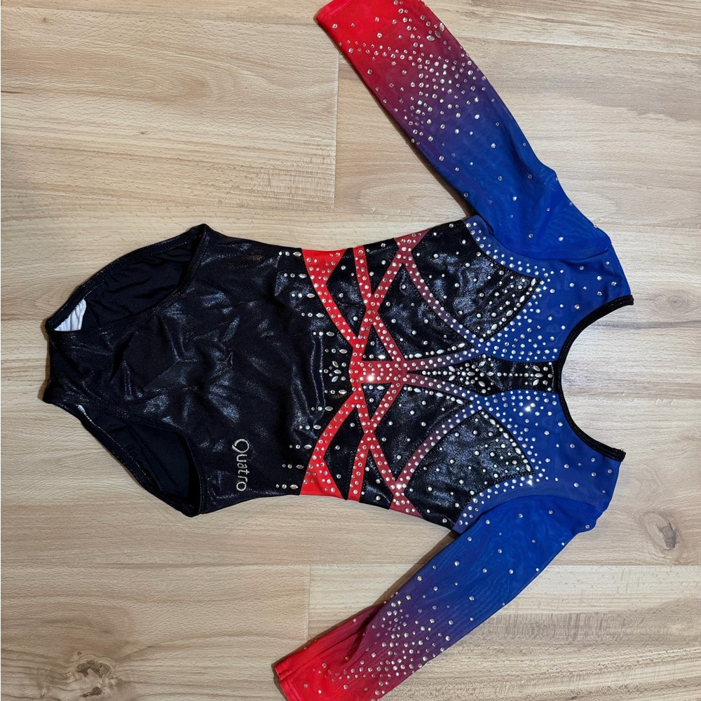 Girls' Red & Blue Rhinestone Gymnastics Leotard